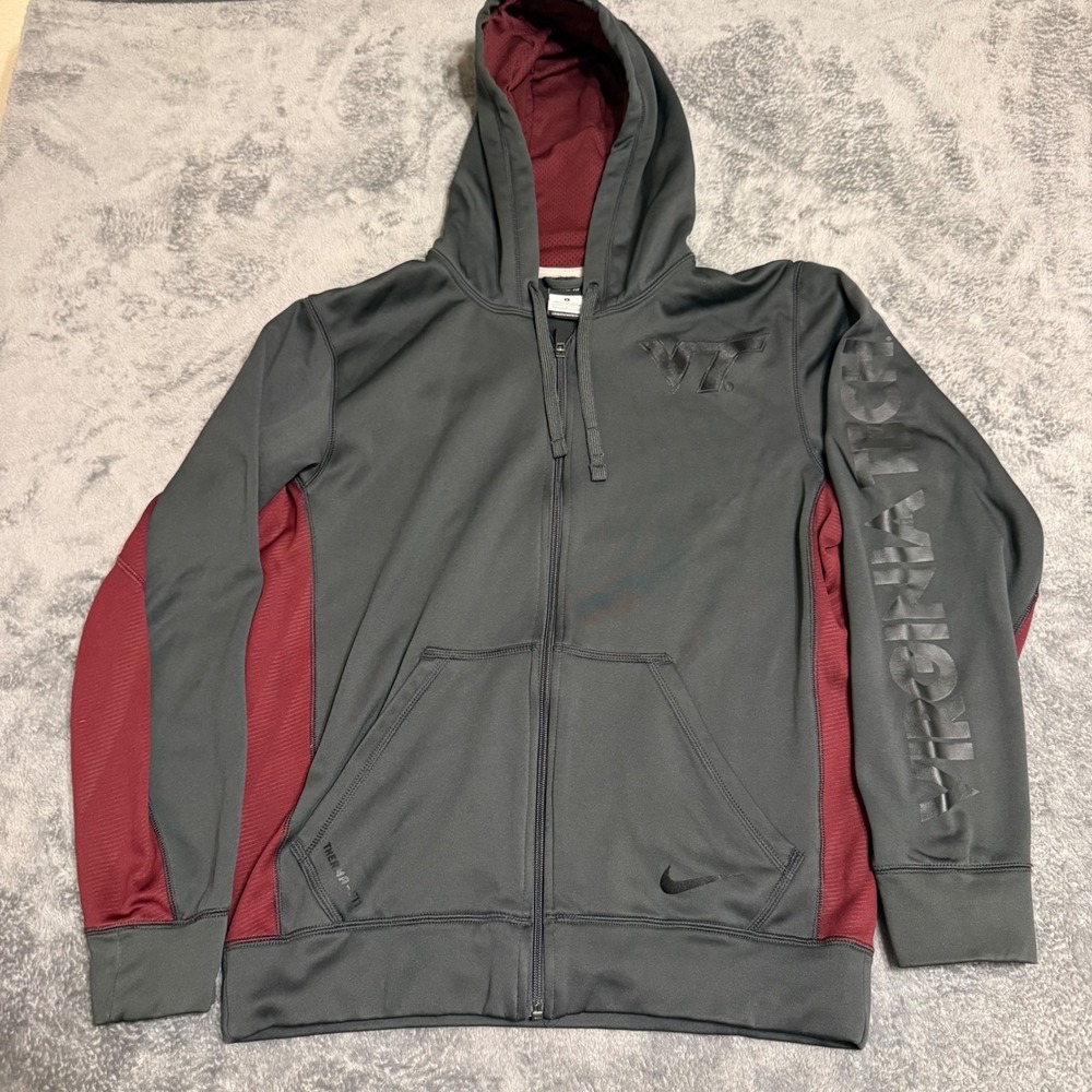 Nike Therma-FIT Virginia Tech Hokies Full Zip Hoodie Mens Size S Grey Maroon VT